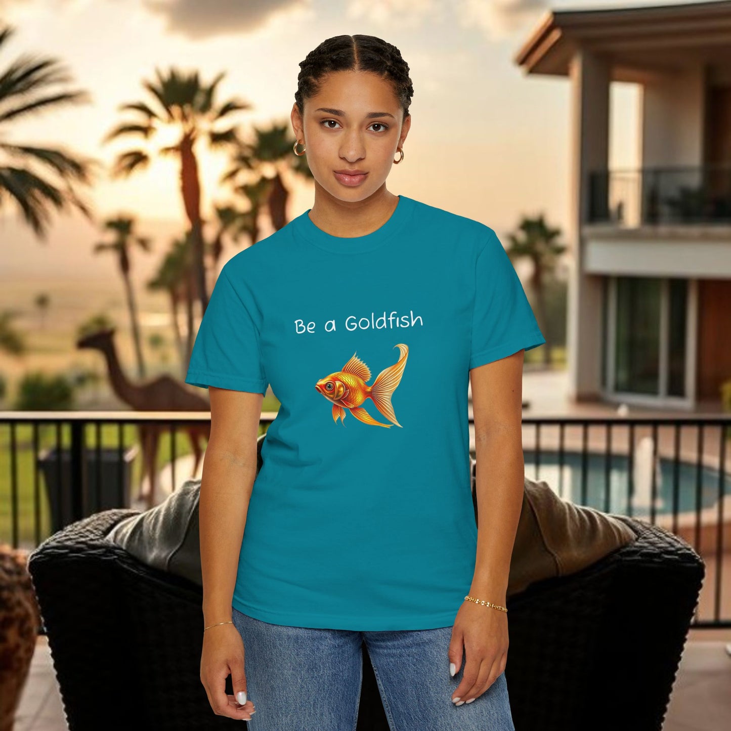 Be a Goldfish T-Shirt, Unisex Garment-Dyed Tee, Movie Reference Shirt, Casual Summer Shirt, Fun Gift for Athletes, Relaxed Fit Top
