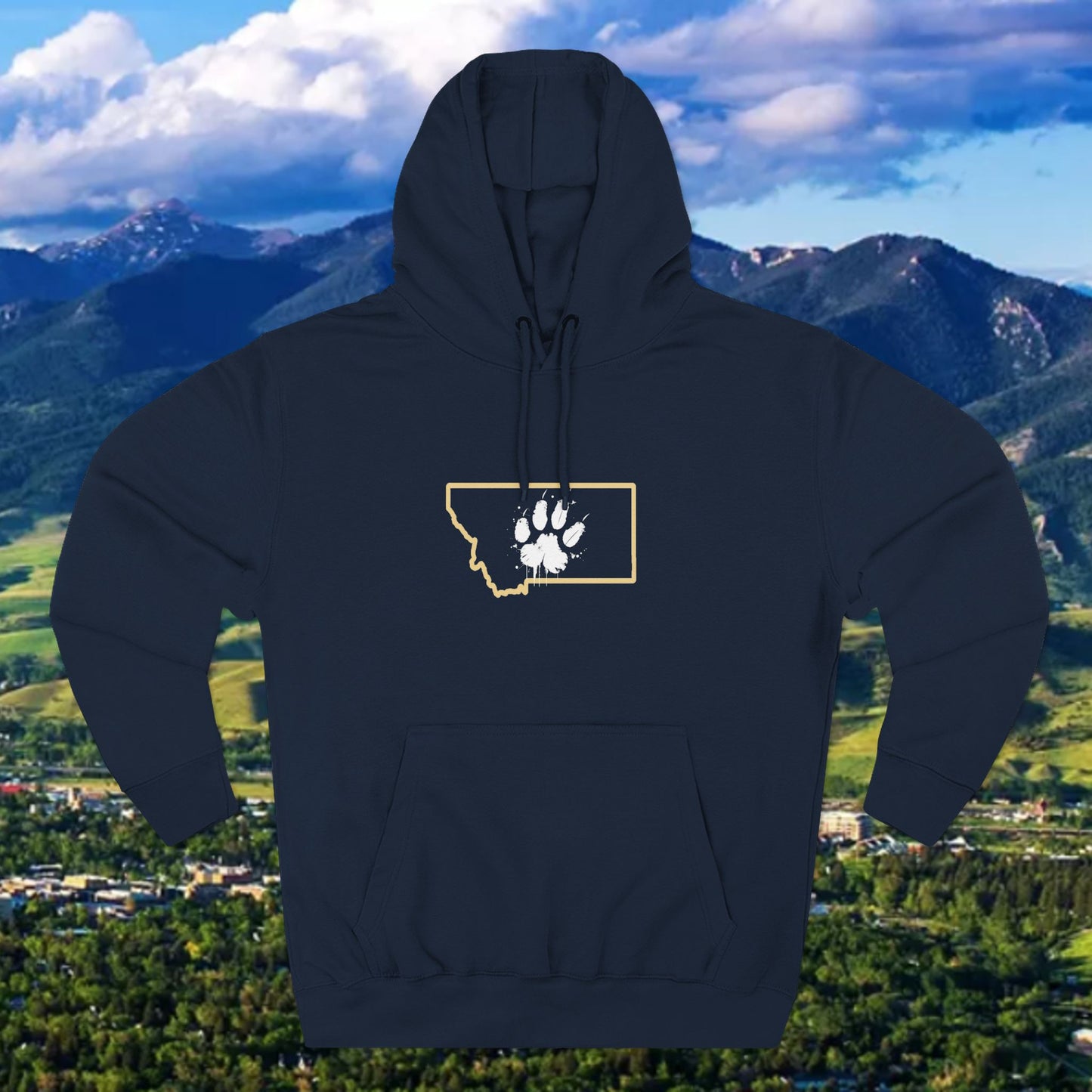Bobcat Paw Print Fleece Hoodie, Cozy Sweatshirt, Casual Outdoor Wear, Unique Gift for Cat Fans, Montana State Fans