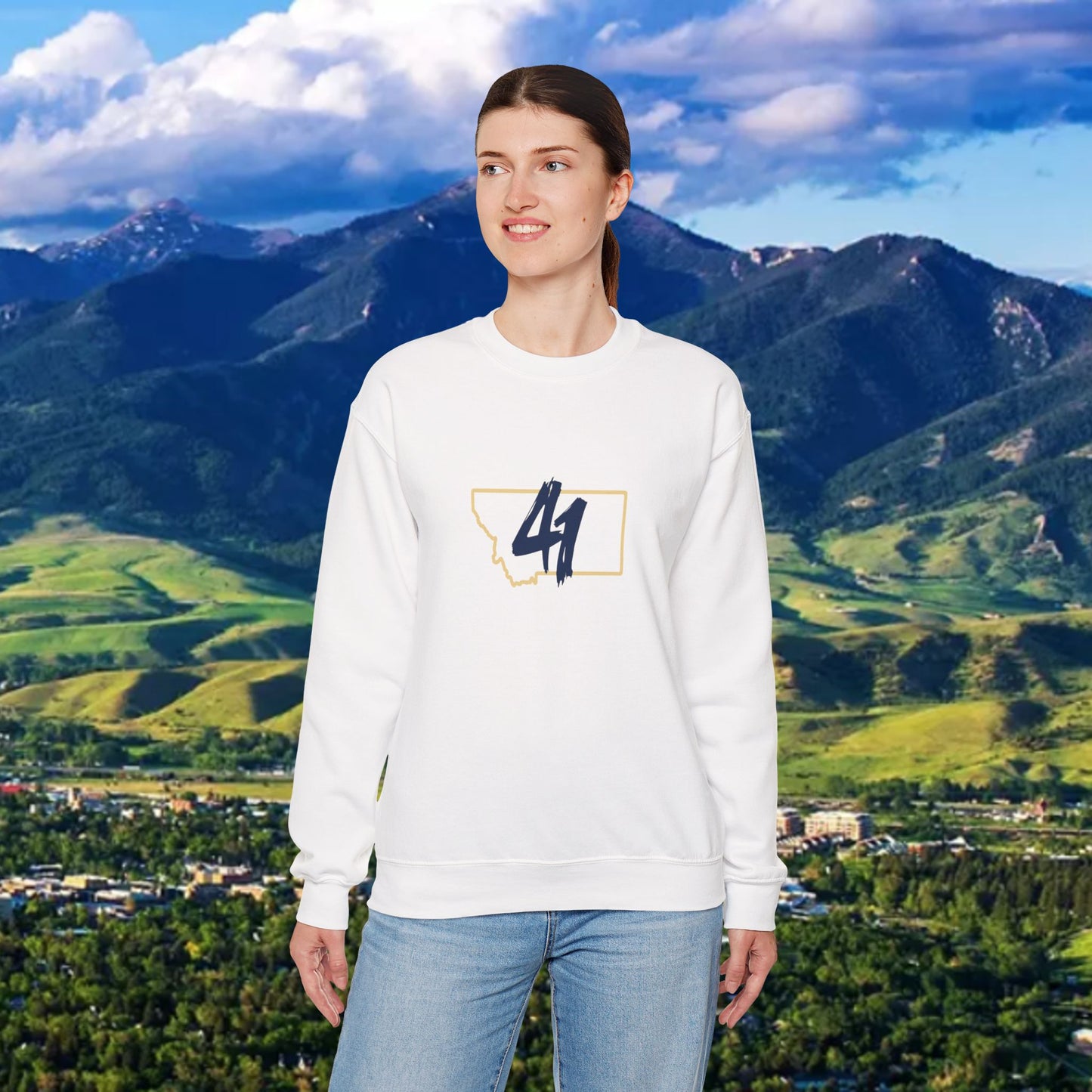 Montana 41 Crewneck Sweatshirt — State Outline Graphic