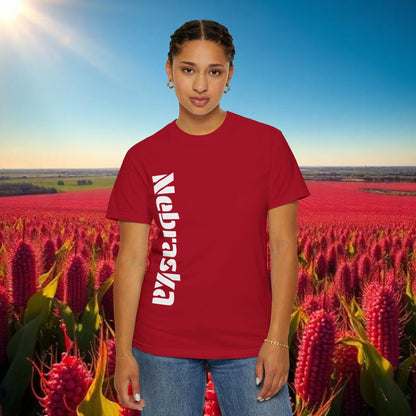 Lincoln Nebraska Area Code T-Shirt — White Tee with Red "Nebraska" & 402 Back Print, Soft-Style T-Shirt