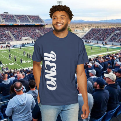 Reno Tee, Vertical Reno Logo and Subtle Wolf Graphic, Soft Style Shirt, Perfect style for Gameday