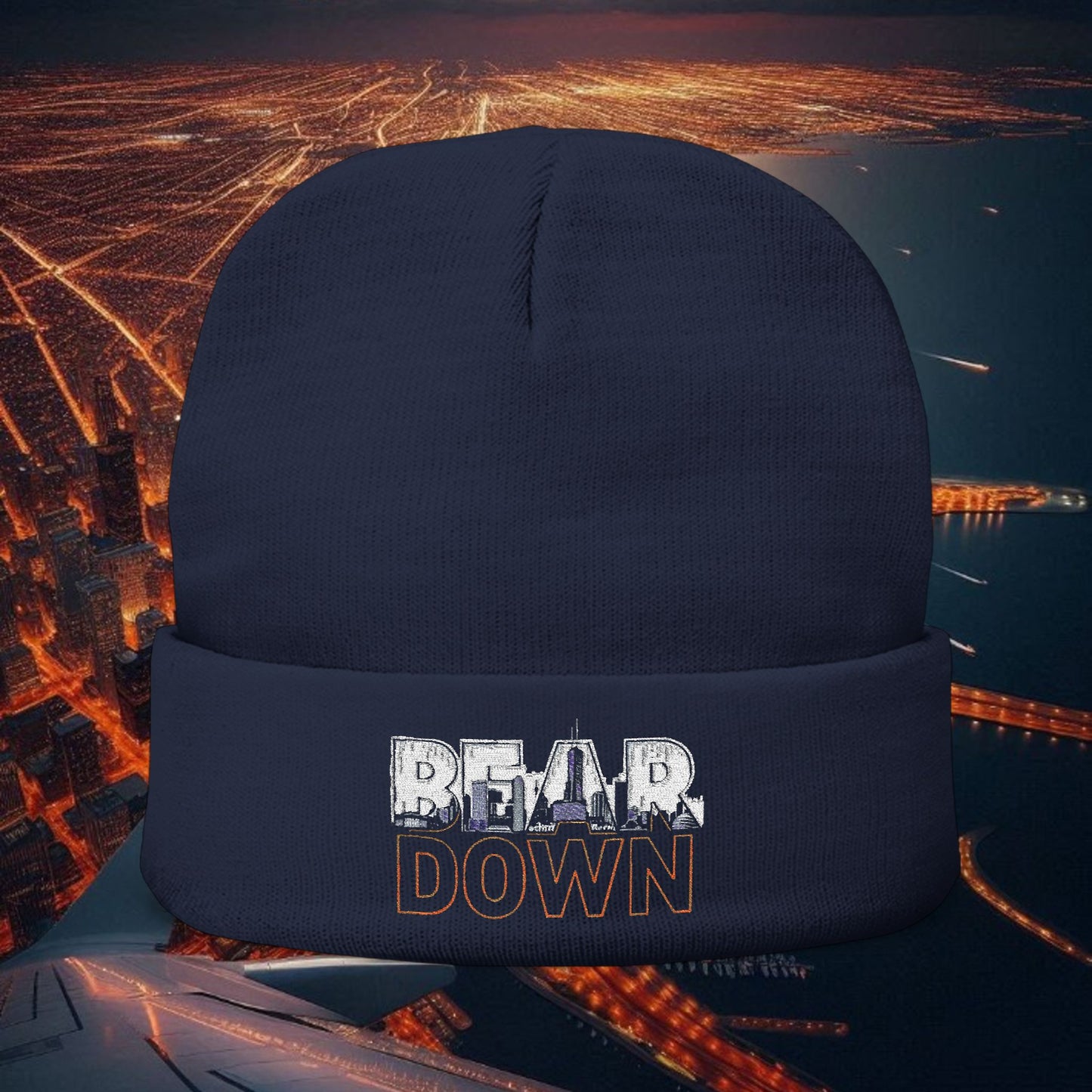 Bear Down Beanie Hat, Cozy Winter Hat, Gamedays in Chicago, Winter Knit Beanie