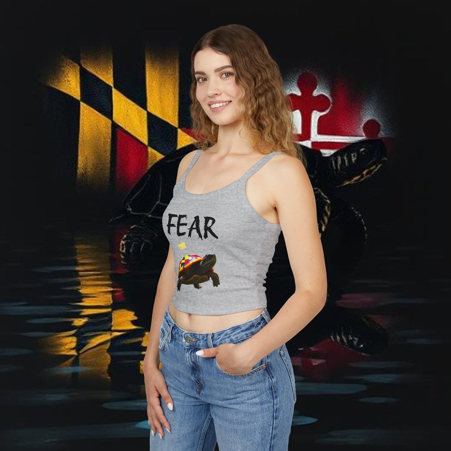 Fear Turtle Print Women's Tank Top, Cool Summer Apparel, Gym Top, Festival Wear, Maryland Fashion