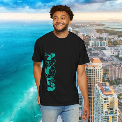 Miami Beach Graphic T-Shirt — Orange Garment-Dyed Tee with Green Vertical Palm Design