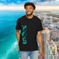 Miami Beach Graphic T-Shirt — Orange Garment-Dyed Tee with Green Vertical Palm Design