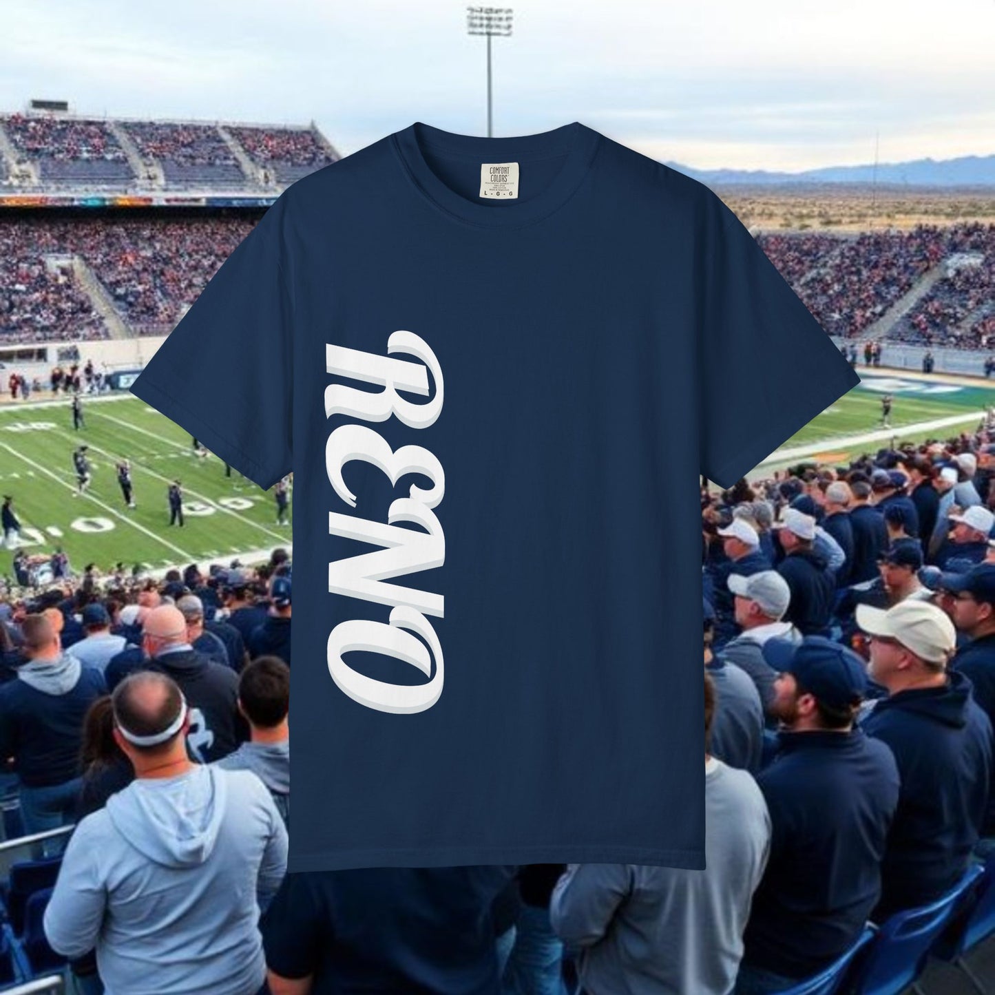 Reno Tee, Vertical Reno Logo and Subtle Wolf Graphic, Soft Style Shirt, Perfect style for Gameday