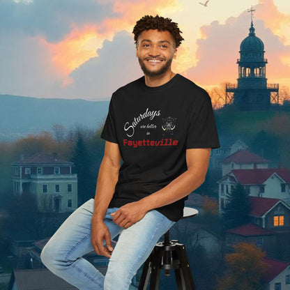 Saturdays are Better in Fayetteville T-Shirt, Unisex Sports Tee, Arkansas Fan Gear, College Game Day Apparel, Perfect for Tailgating