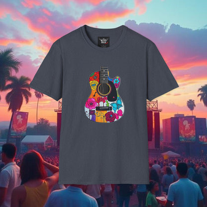 Colorful Acoustic Guitar T-Shirt, Music Lover's Tee, Festival Wear, Gift for Musicians, Vibrant Graphic Shirt