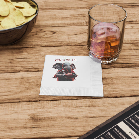 Elephant Football Party Napkins — "we live it." Printed Cocktail Napkins