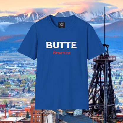 Butte, America Unisex Softstyle T-Shirt - Cozy Apparel for Locals, Travel Souvenir, Gift Idea, Casual Wear, Adventure Tee