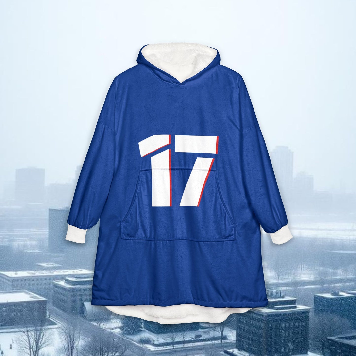 Hooded Blanket - Cozy Blue '17' Sports Number Lounge Throw, Perfect for a Snow Game