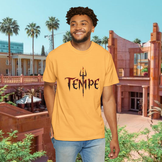 Unisex Garment-Dyed T-shirt with 'TEMPE' Design, Casual Summer Tee, Cool Streetwear Top, Perfect for Festivals