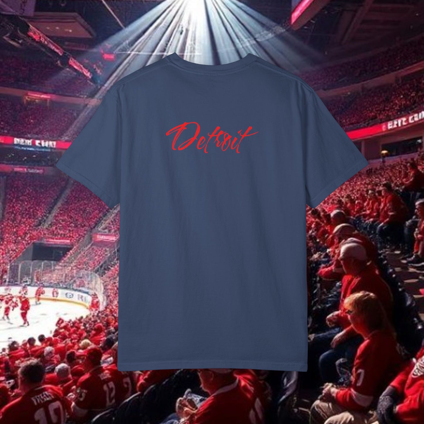 Detroit T-Shirt — Vertical Mascot Graphic with 'Detroit' Script
