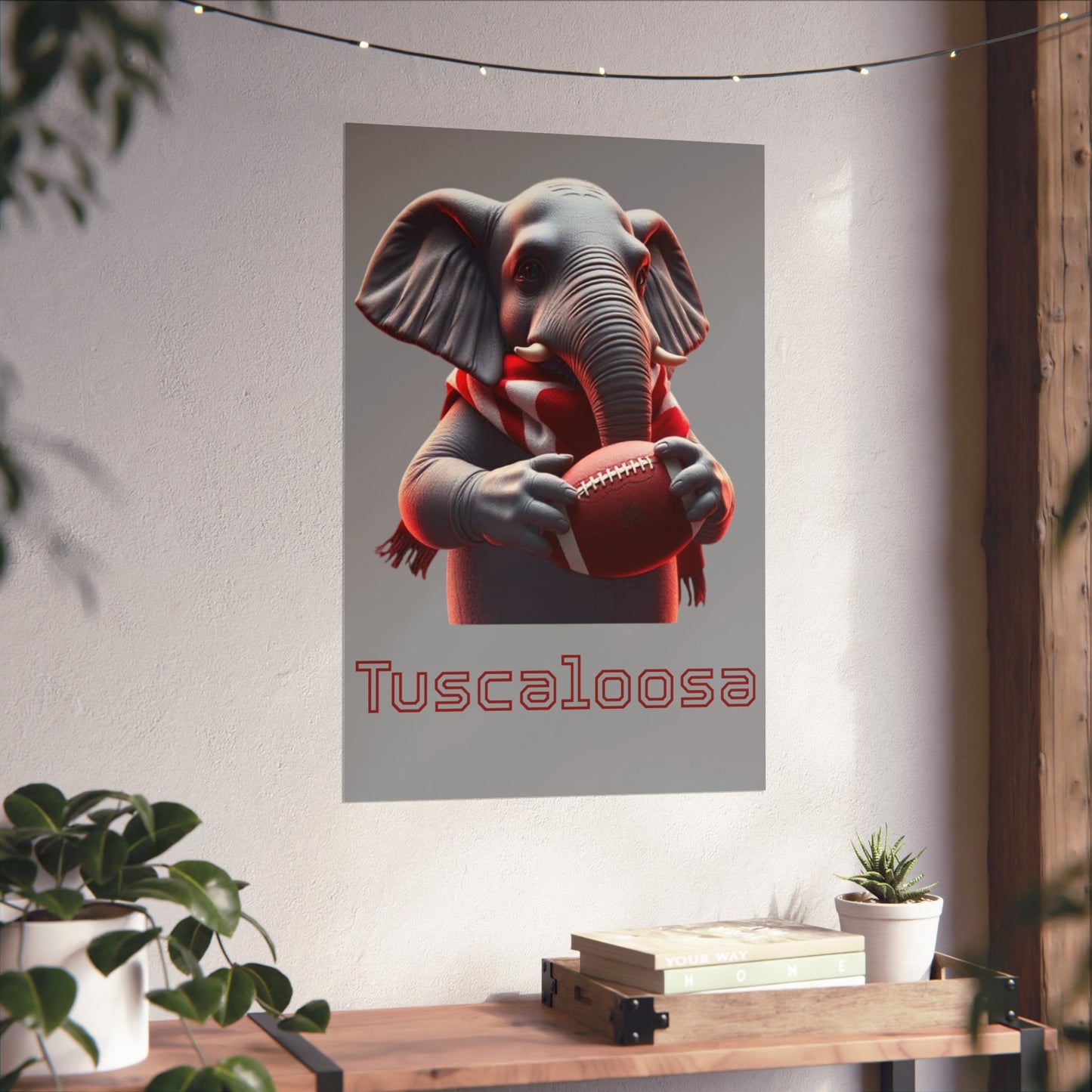 Tuscaloosa Elephant Football Poster, Matte Wall Art, Home Décor, Gift for Sports Fans, Kids Room Decoration, Alabama Pride