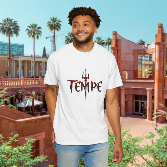 Unisex Garment-Dyed T-shirt with 'TEMPE' Design, Casual Summer Tee, Cool Streetwear Top, Perfect for Festivals