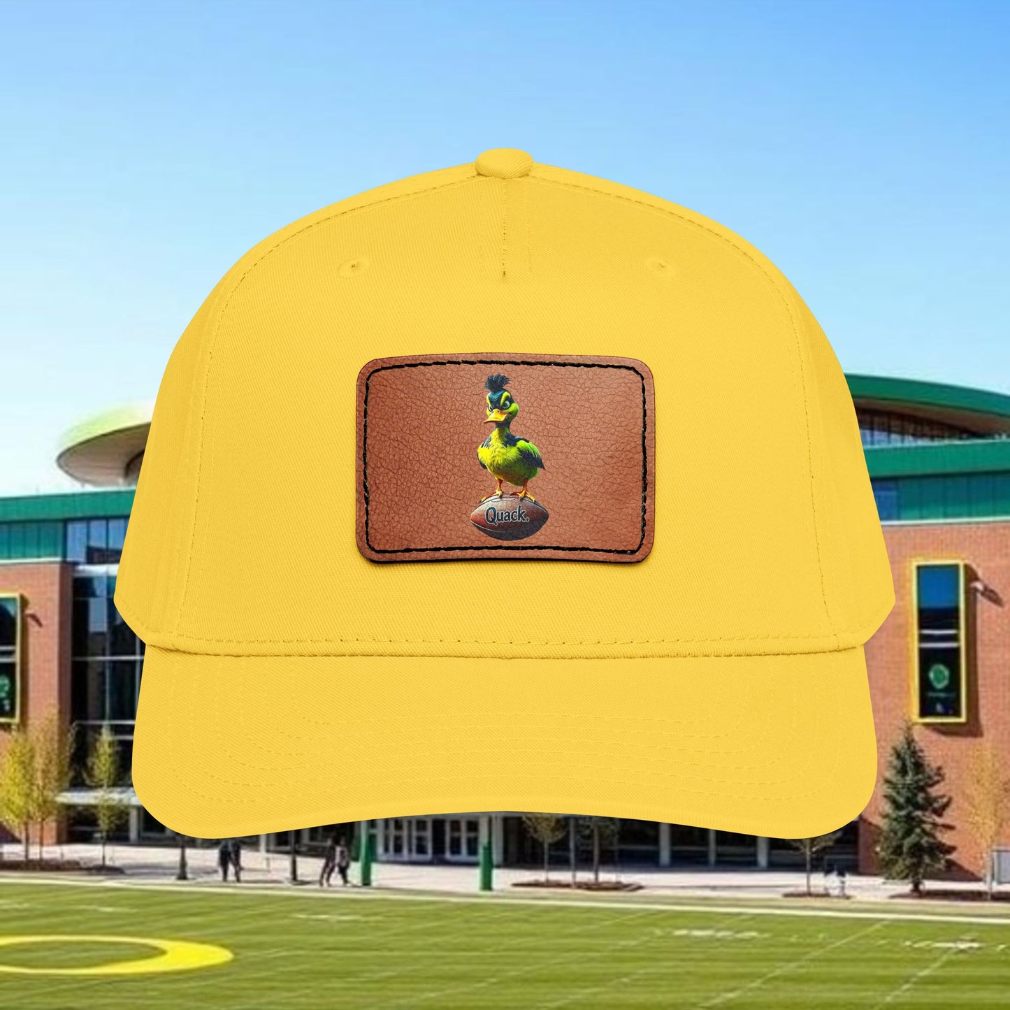 Leather Patch Baseball Cap — Green Bird on Egg Design