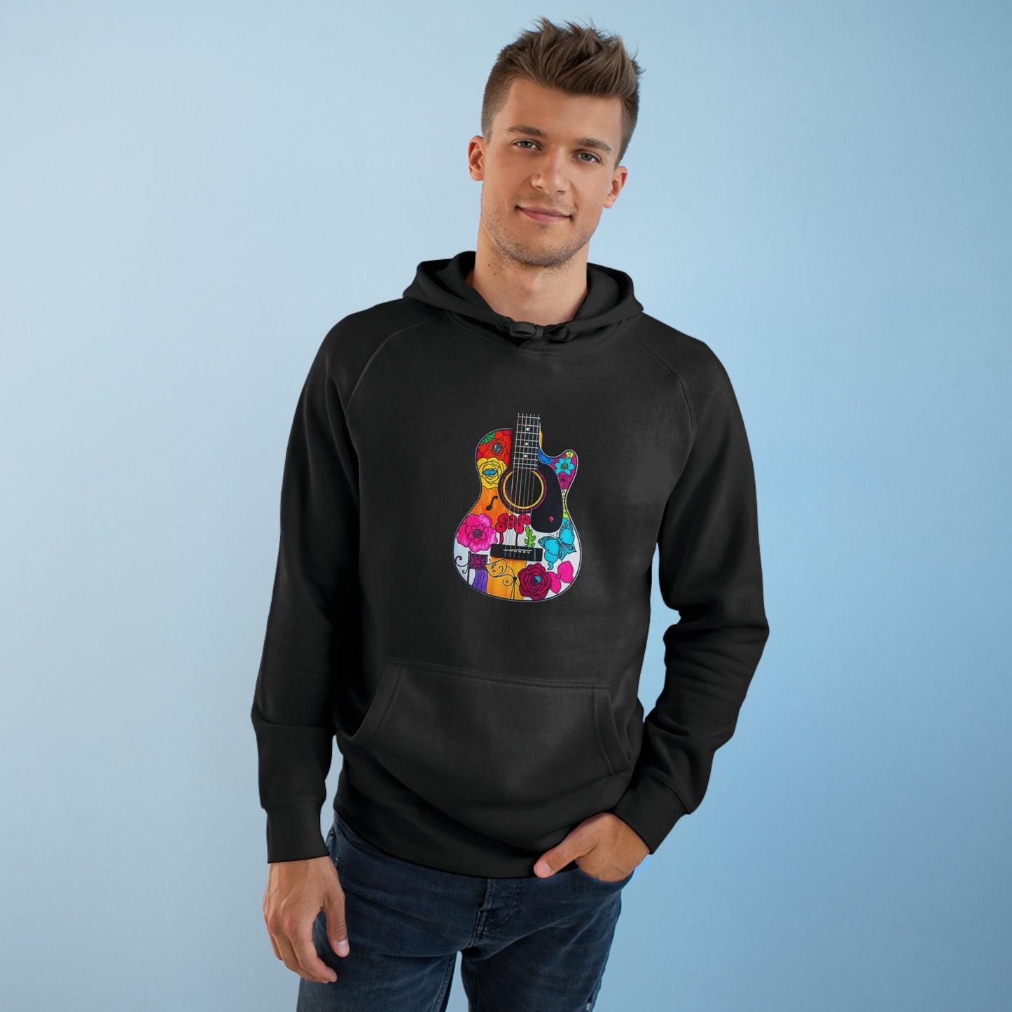 Vibrant Guitar Art Hoodie, Unisex Supply Hoodie, Music Lover Gift, Festival Fashion, Unique Hoodie, Perfect for Concerts, Stylish Gift Idea