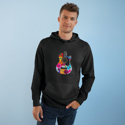 Vibrant Guitar Art Hoodie, Unisex Supply Hoodie, Music Lover Gift, Festival Fashion, Unique Hoodie, Perfect for Concerts, Stylish Gift Idea
