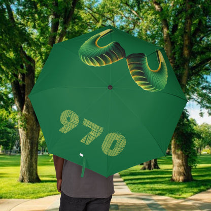 Ram Horn Foldable Umbrella — Semi‑Automatic Green Travel Umbrella with Ram Design