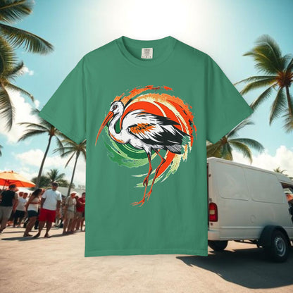 Ibis Artistic Graphic Design Tee, Unisex Garment-Dyed T-shirt, Perfect for Gameday or Beach, Sports Fan Shirt