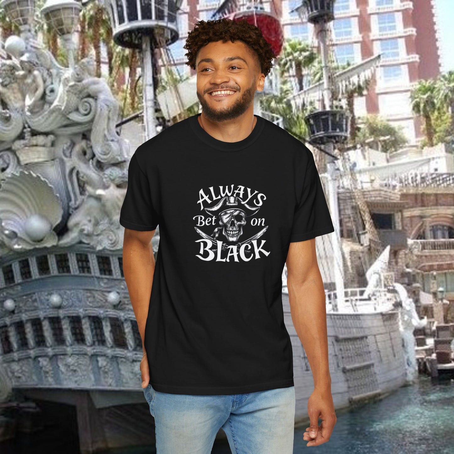 Always bet on Black Graphic Tee, Skull Shirt, Unisex Casual Wear, Football Games, Las Vegas Fans