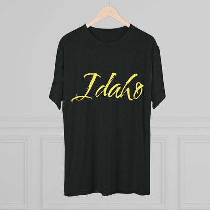 Idaho Script T‑Shirt — State Pride Tee, Tri-Blend Soft Style, Perfect for Class or Gameday.