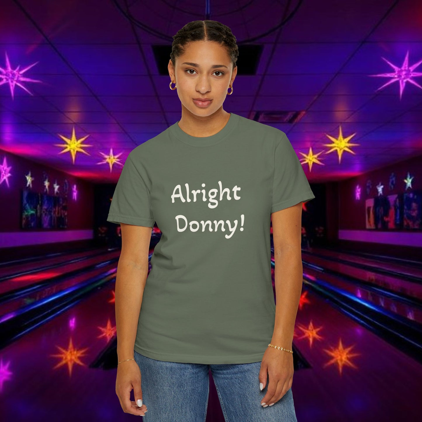 Vintage Garment-Dyed T‑Shirt — Minimal Retro Bowling Vibe, Lebowski Reference, Alright Donny