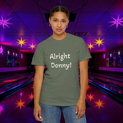 Vintage Garment-Dyed T‑Shirt — Minimal Retro Bowling Vibe, Lebowski Reference, Alright Donny