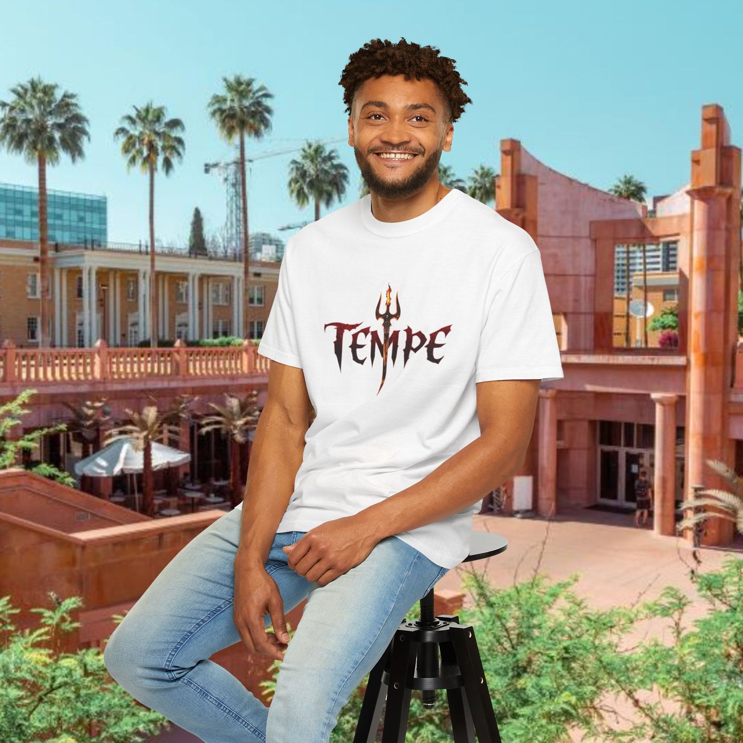 Unisex Garment-Dyed T-shirt with 'TEMPE' Design, Casual Summer Tee, Cool Streetwear Top, Perfect for Festivals