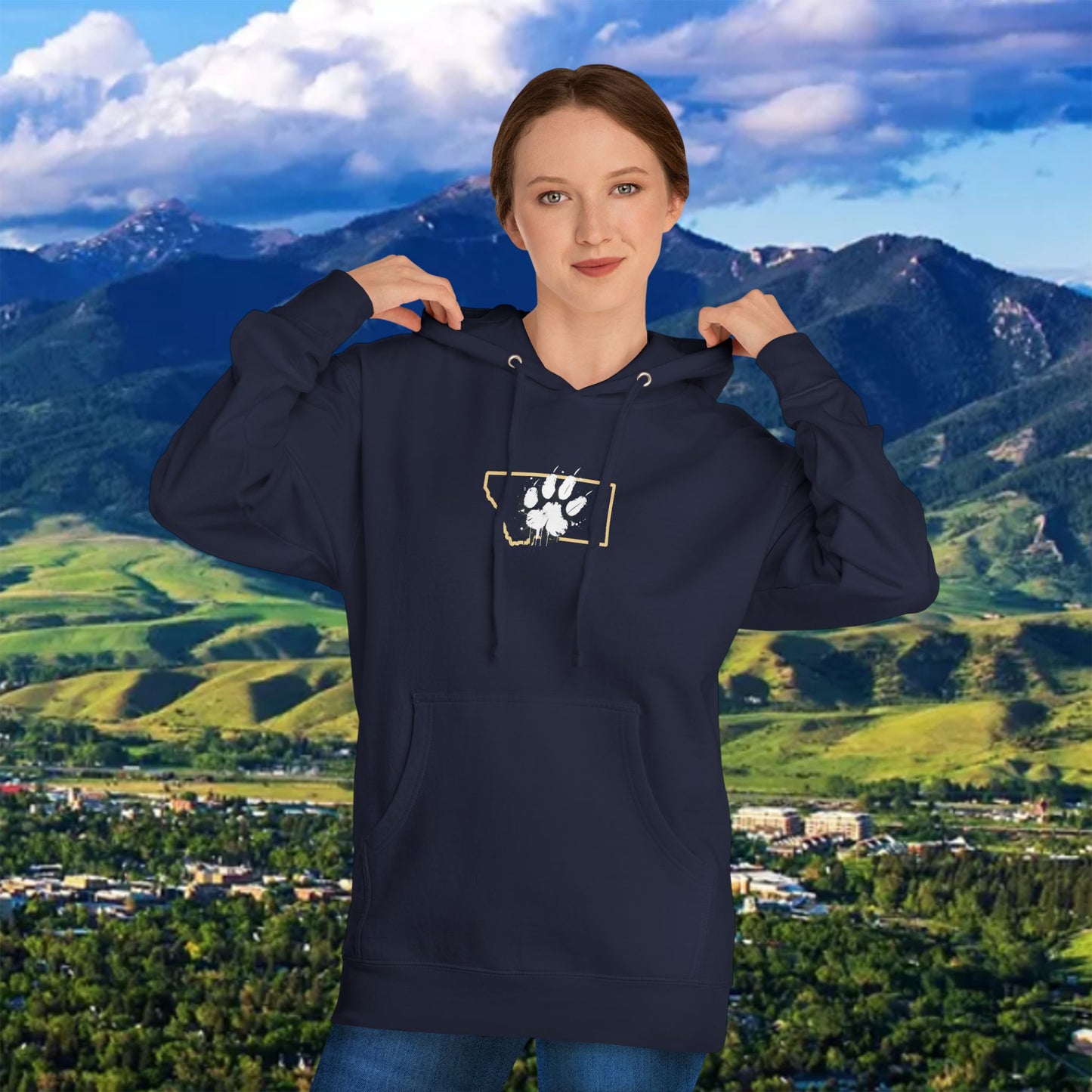 Montana Paw Hoodie — State Outline with Cat Paw Graphic (ESG GCG Back)