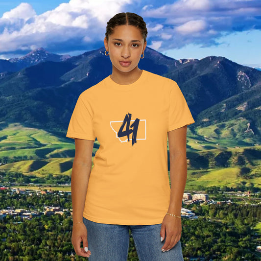 Montana Inspired Unisex T-Shirt with 41 Design and Paw Print on back. Soft Shirt for Gamedays or everyday comfort.