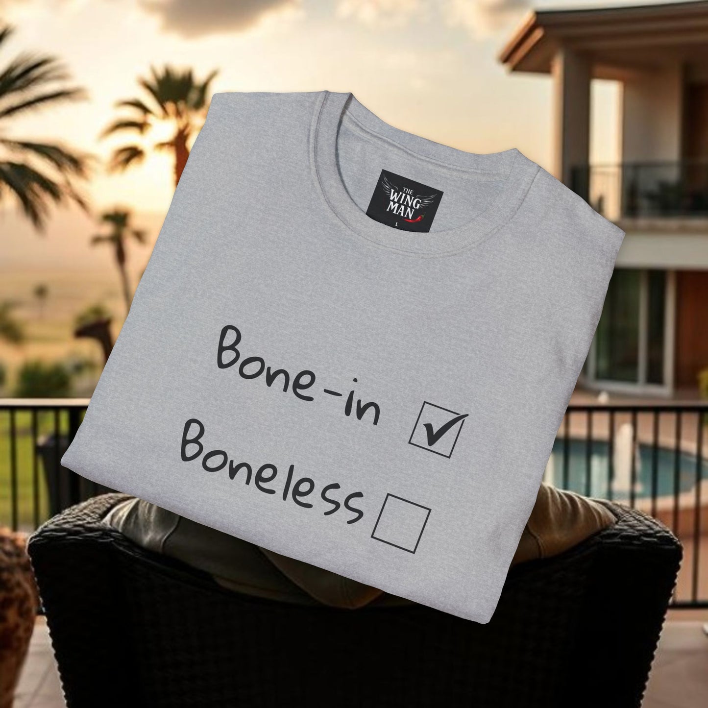 Humorous Foodie T-Shirt, Casual Wear for Food Lovers, Gift for Chefs, Bone-in vs Boneless Design, Fun Graphic Tee