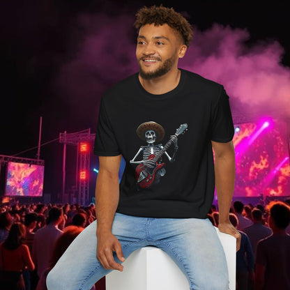 Skeleton Guitarist T-Shirt, Music Festival Shirt, Halloween Costume Tee, Vintage Rock Band Top, Unisex Graphic T-Shirt
