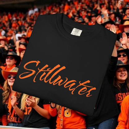 Stillwater Script T‑Shirt — Casual City Pride Tee, Soft-Style Shirt, Perfect for Gameday
