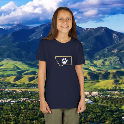 Bobcat Paw Print Youth Tee, Kids Animal Lover Shirt, State Pride T-Shirt, Perfect Gift for Birthdays, Bobcat Apparel