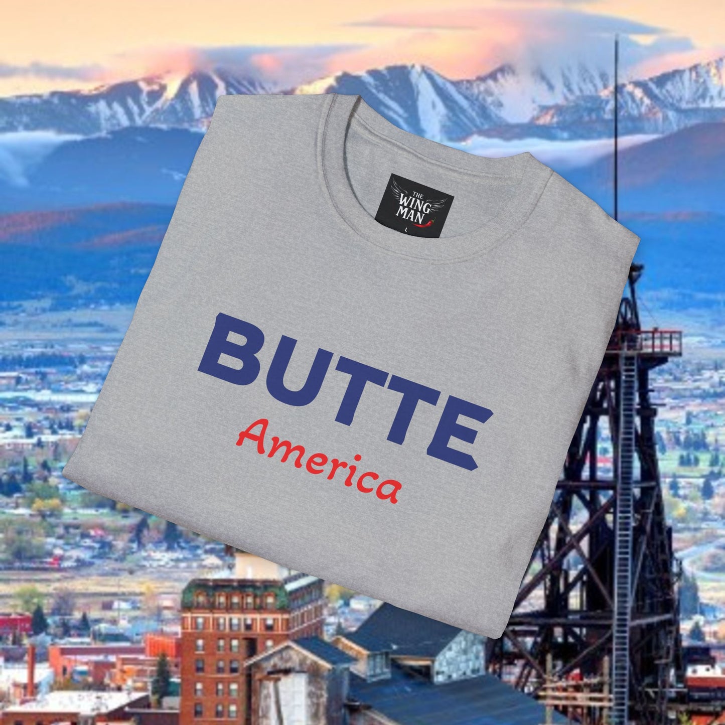 Butte, America Unisex Softstyle T-Shirt - Cozy Apparel for Locals, Travel Souvenir, Gift Idea, Casual Wear, Adventure Tee