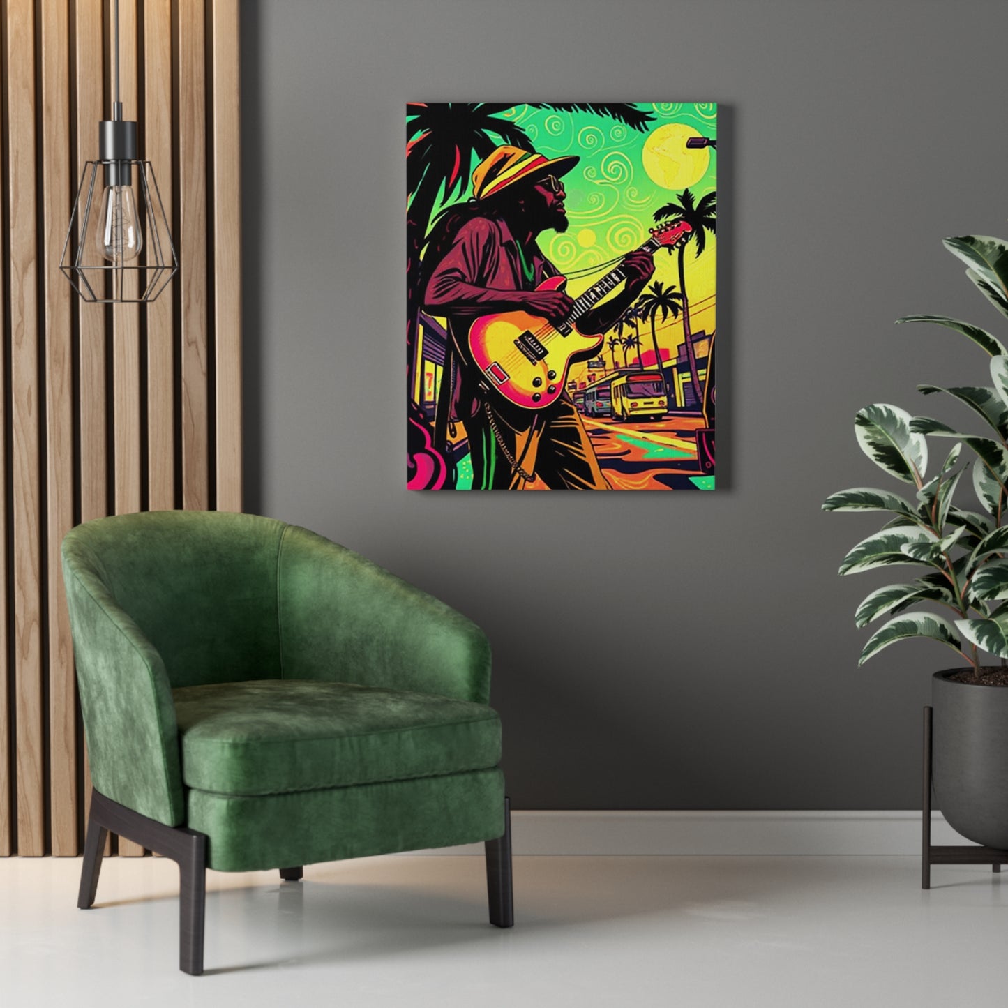 Vibrant Musician Canvas Art | Retro Guitarist Wall Decor, Bohemian Home Decor, Music Lover Gift, Colorful Art Print, Festival Aesthetic