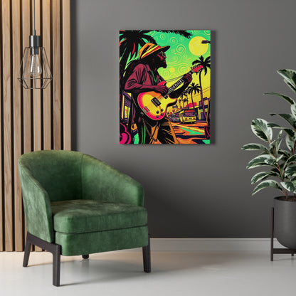 Vibrant Musician Canvas Art | Retro Guitarist Wall Decor, Bohemian Home Decor, Music Lover Gift, Colorful Art Print, Festival Aesthetic