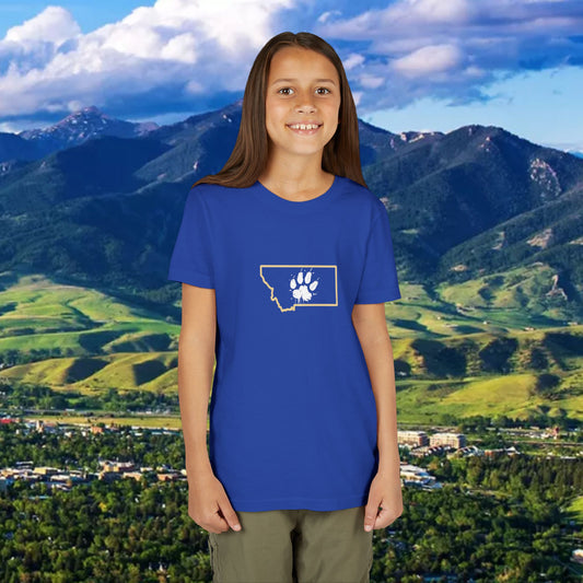 Bobcat Paw Print Youth Tee, Kids Animal Lover Shirt, State Pride T-Shirt, Perfect Gift for Birthdays, Bobcat Apparel