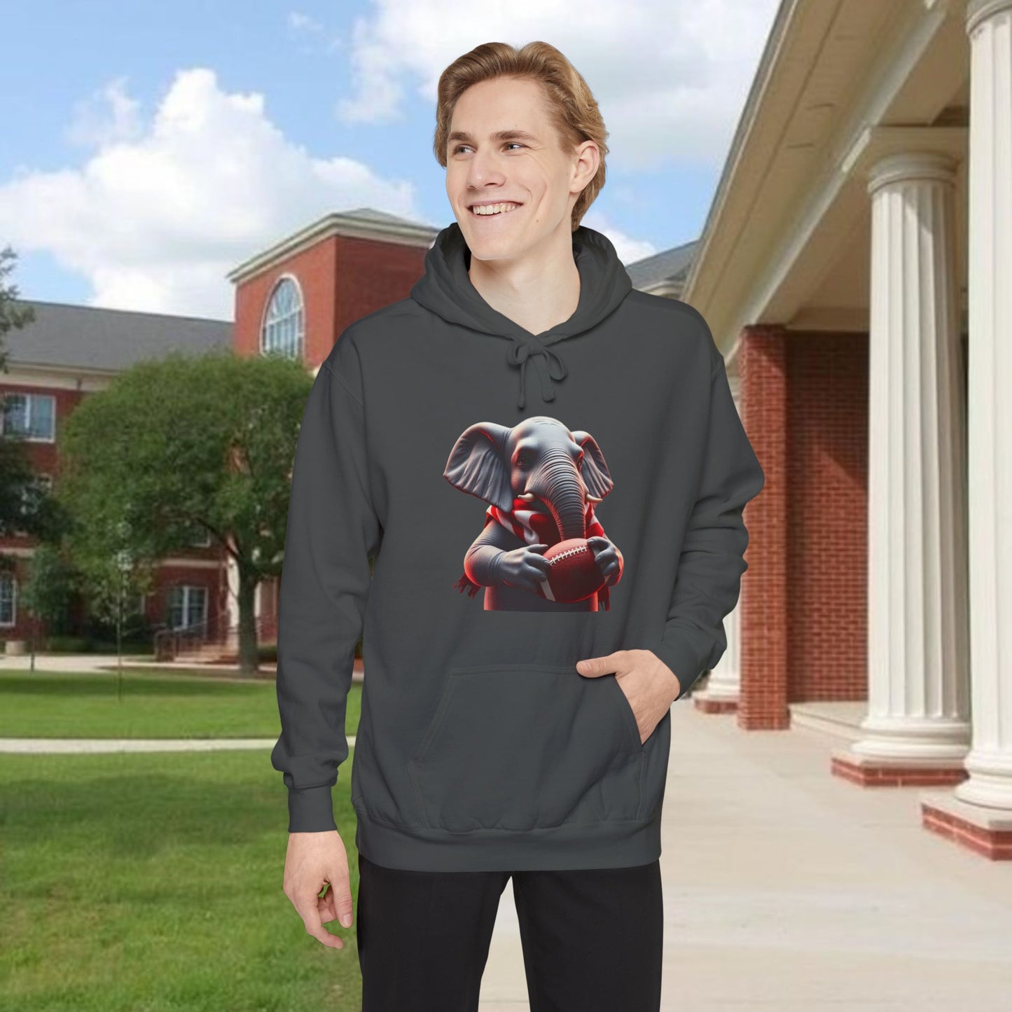 Elephant Graphic Hoodie for College Sports' Lovers, Cozy Unisex Sweatshirt, Unique Gift for Football Fans