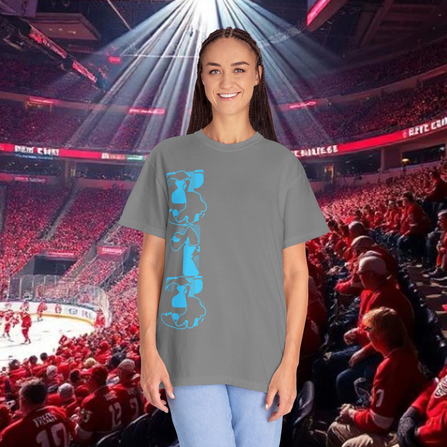 Detroit T-Shirt — Vertical Mascot Graphic with 'Detroit' Script