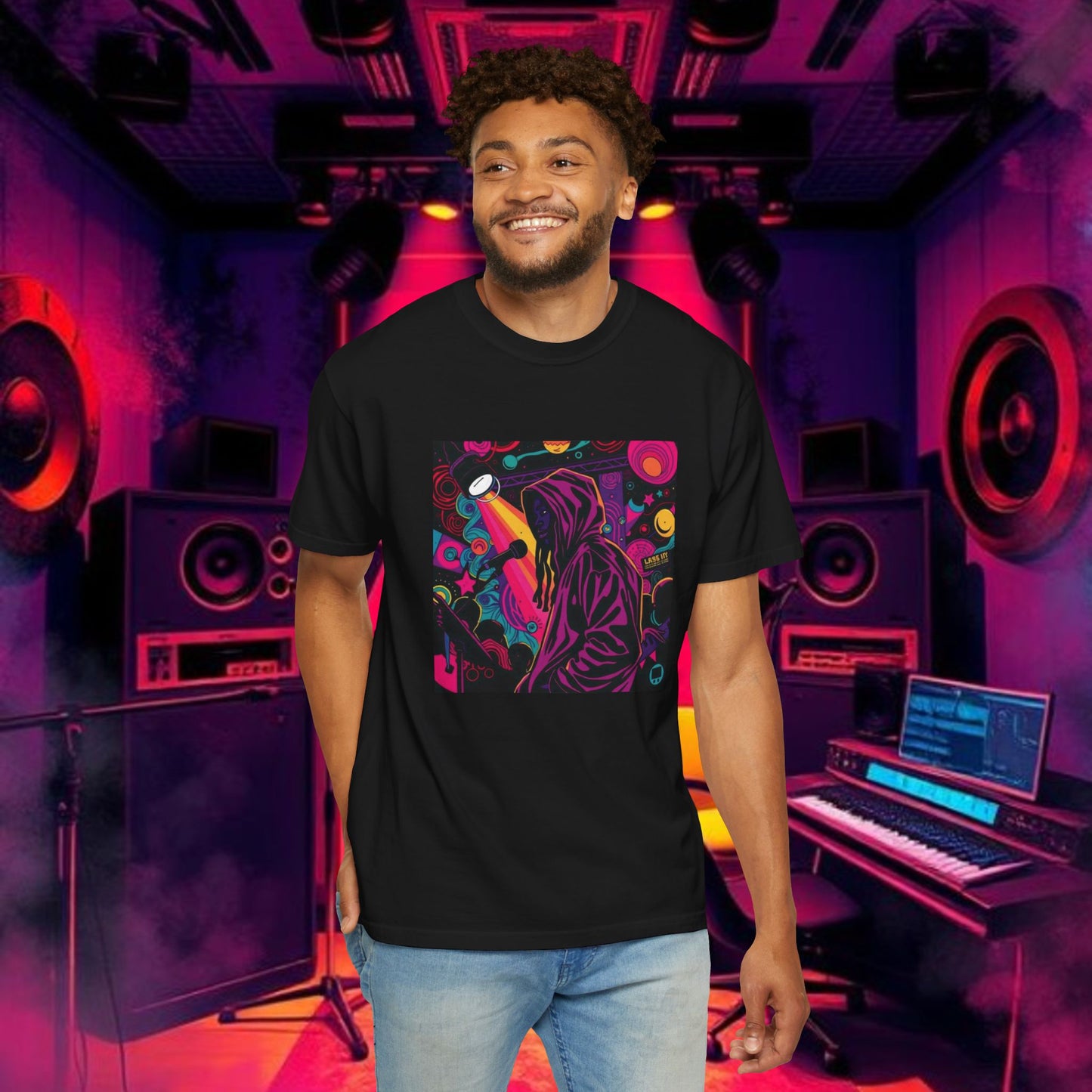 Colorful Unisex Garment-Dyed T-shirt, Artistic Graphic Tee, Music Festival Shirt, Casual Everyday Wear, Vibrant Streetwear, Unique Gift Idea