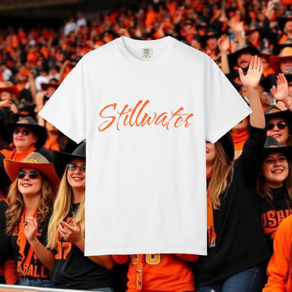 Stillwater Script T‑Shirt — Casual City Pride Tee, Soft-Style Shirt, Perfect for Gameday