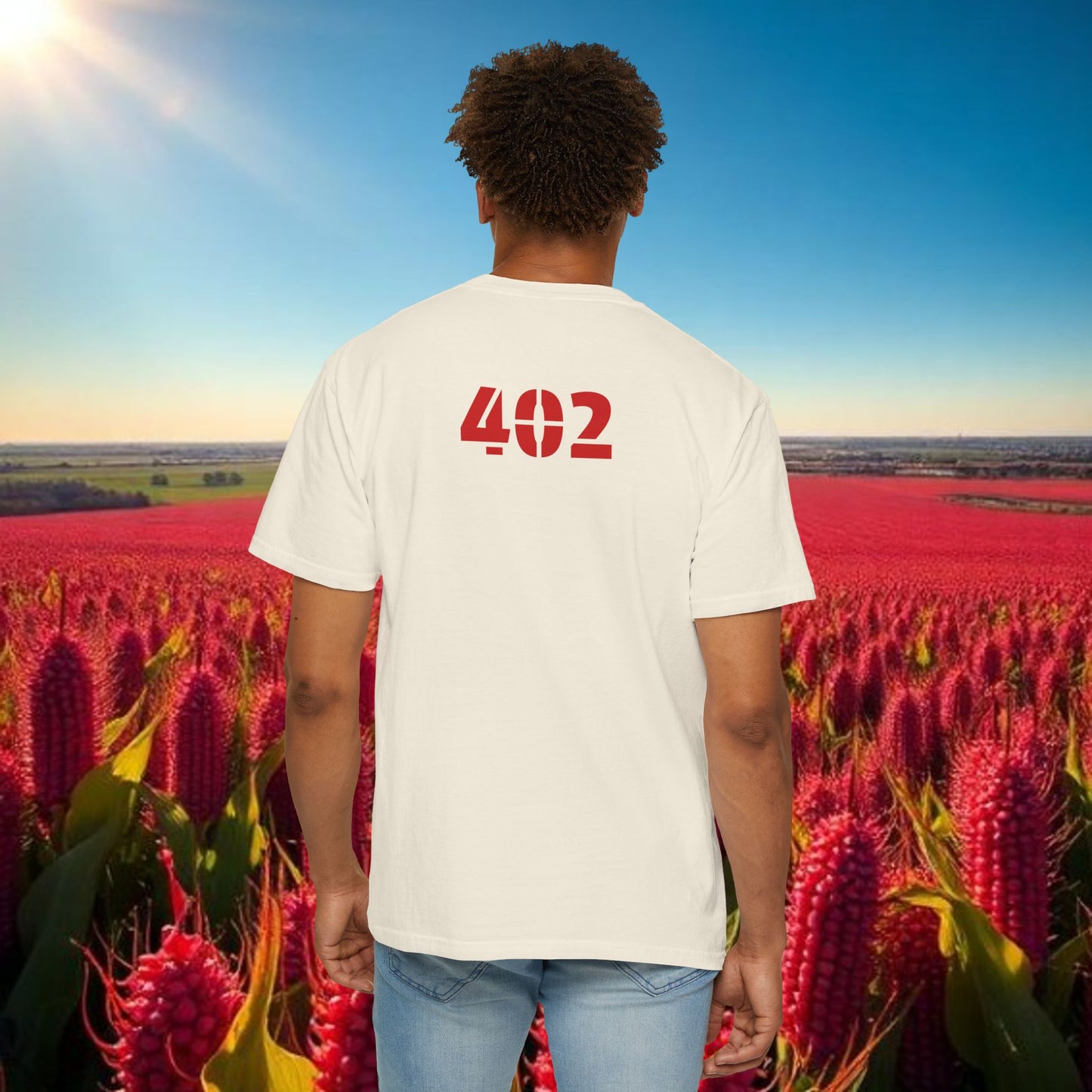 Lincoln Nebraska Area Code T-Shirt — White Tee with Red "Nebraska" & 402 Back Print, Soft-Style T-Shirt