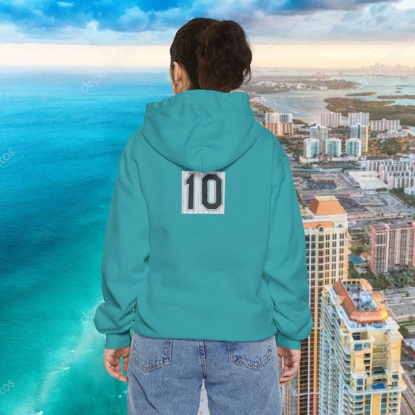 Teal Retro Garment-Dyed Hoodie with 10 Design, Stylish Hoodie, Casual Wear, Unique Gift, Trendy Apparel