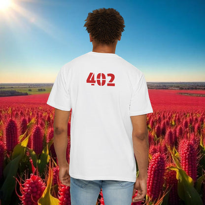 Lincoln Nebraska Area Code T-Shirt — White Tee with Red "Nebraska" & 402 Back Print, Soft-Style T-Shirt