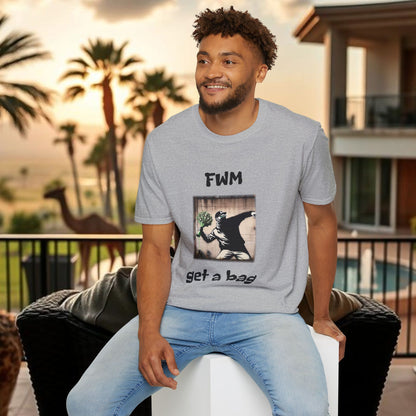 T-Shirt — "FWM Get a Bag" Graphic Tee (Banksy-Style Street Art)