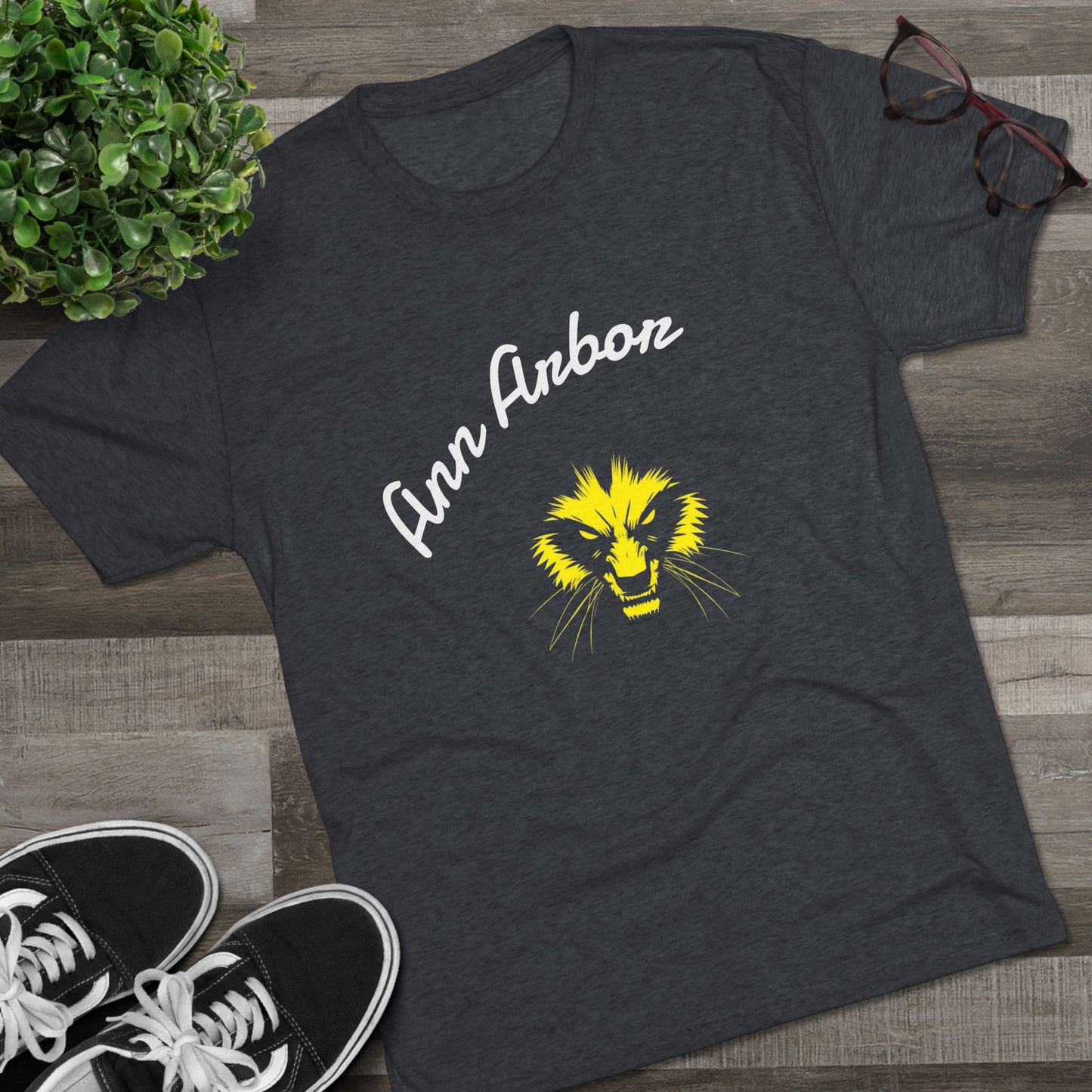 Ann Arbor Script Tee — Vintage Maize & Blue University T‑Shirt, Perfect for Gameday