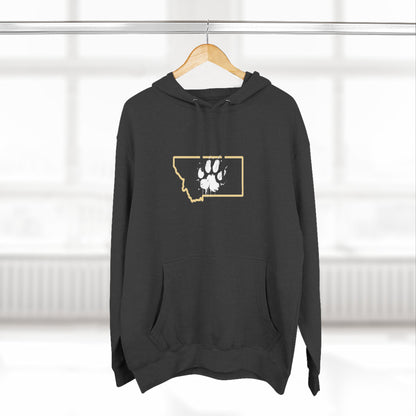 Bobcat Paw Print Fleece Hoodie, Cozy Sweatshirt, Casual Outdoor Wear, Unique Gift for Cat Fans, Montana State Fans