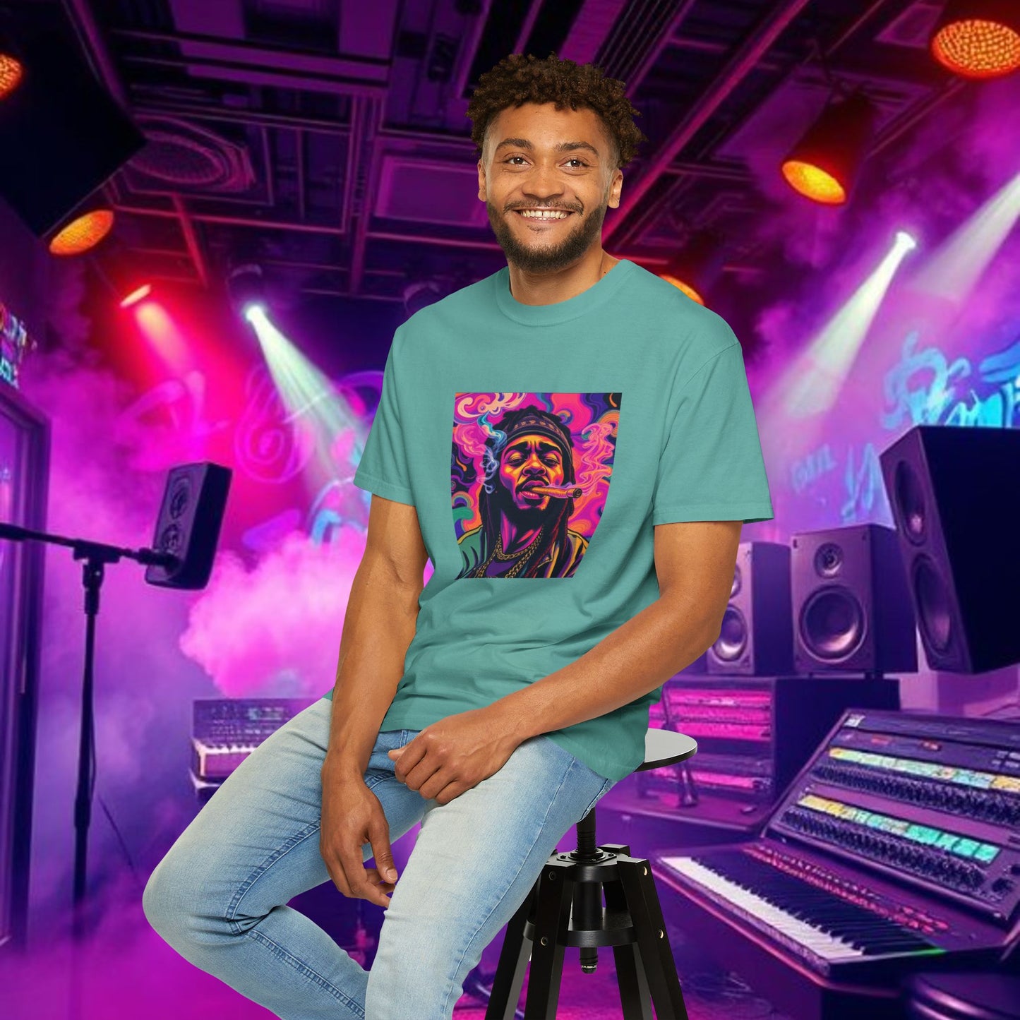 Vibrant Unisex Graphic Tee, Funky Smoke Art Shirt, Casual Streetwear, Gift for Music Lovers, Trendy Summer Top, Unique Festival Wear